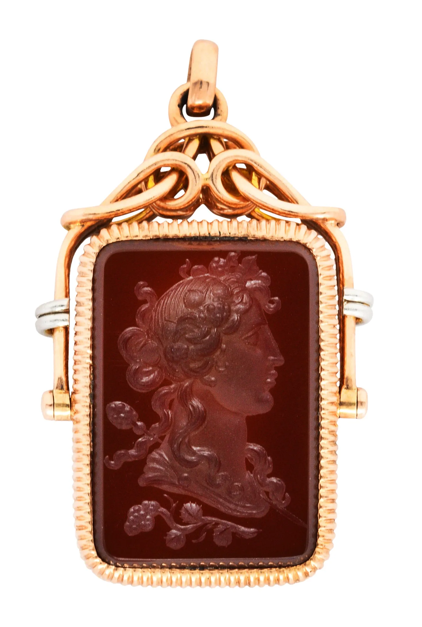 1900 Victorian Carnelian Sard Platinum 14 Karat Rose Gold Intaglio Locket