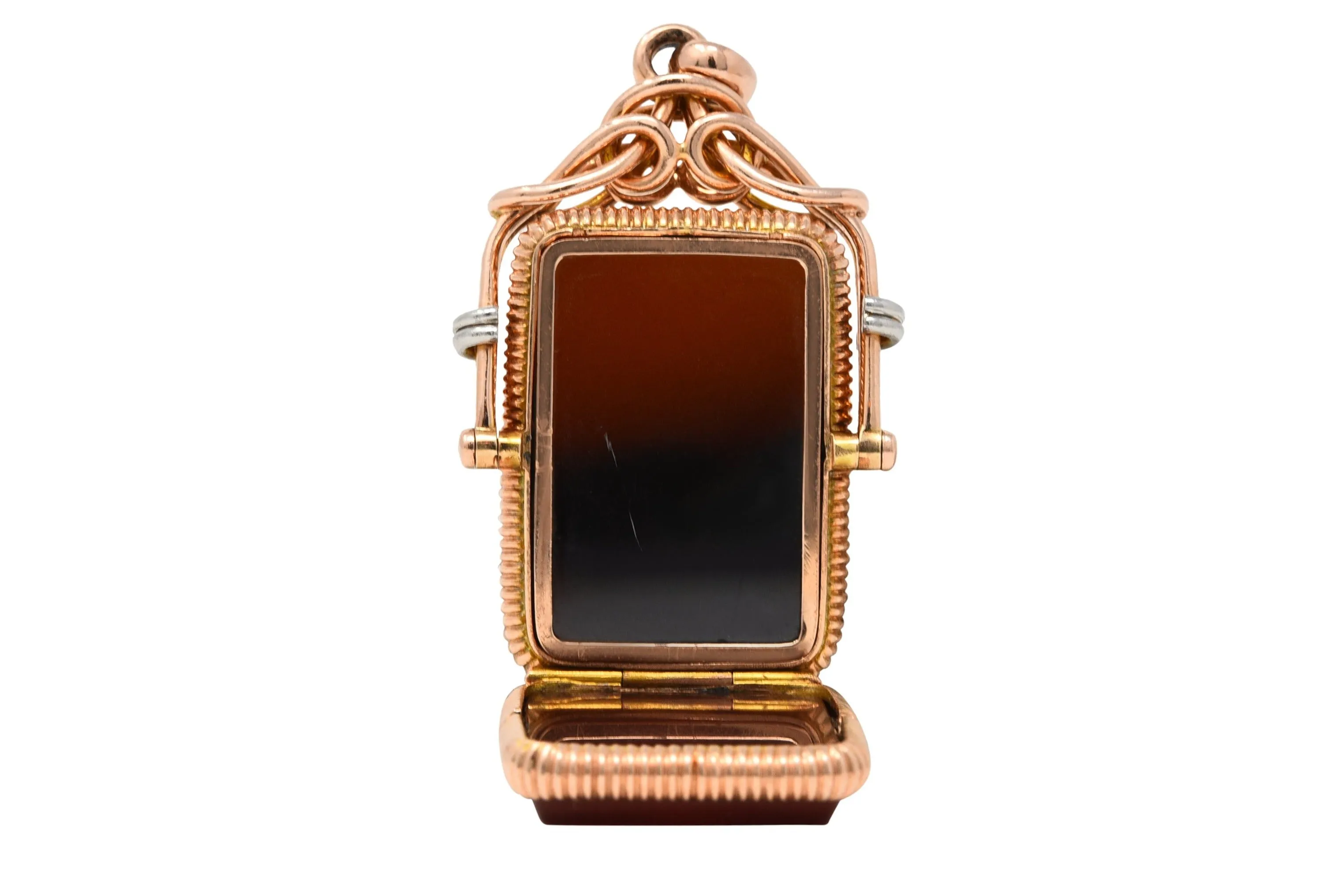 1900 Victorian Carnelian Sard Platinum 14 Karat Rose Gold Intaglio Locket