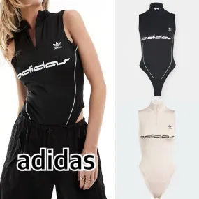 adidas  |Sleeveless Plain High-Neck Logo Tanks & Camisoles