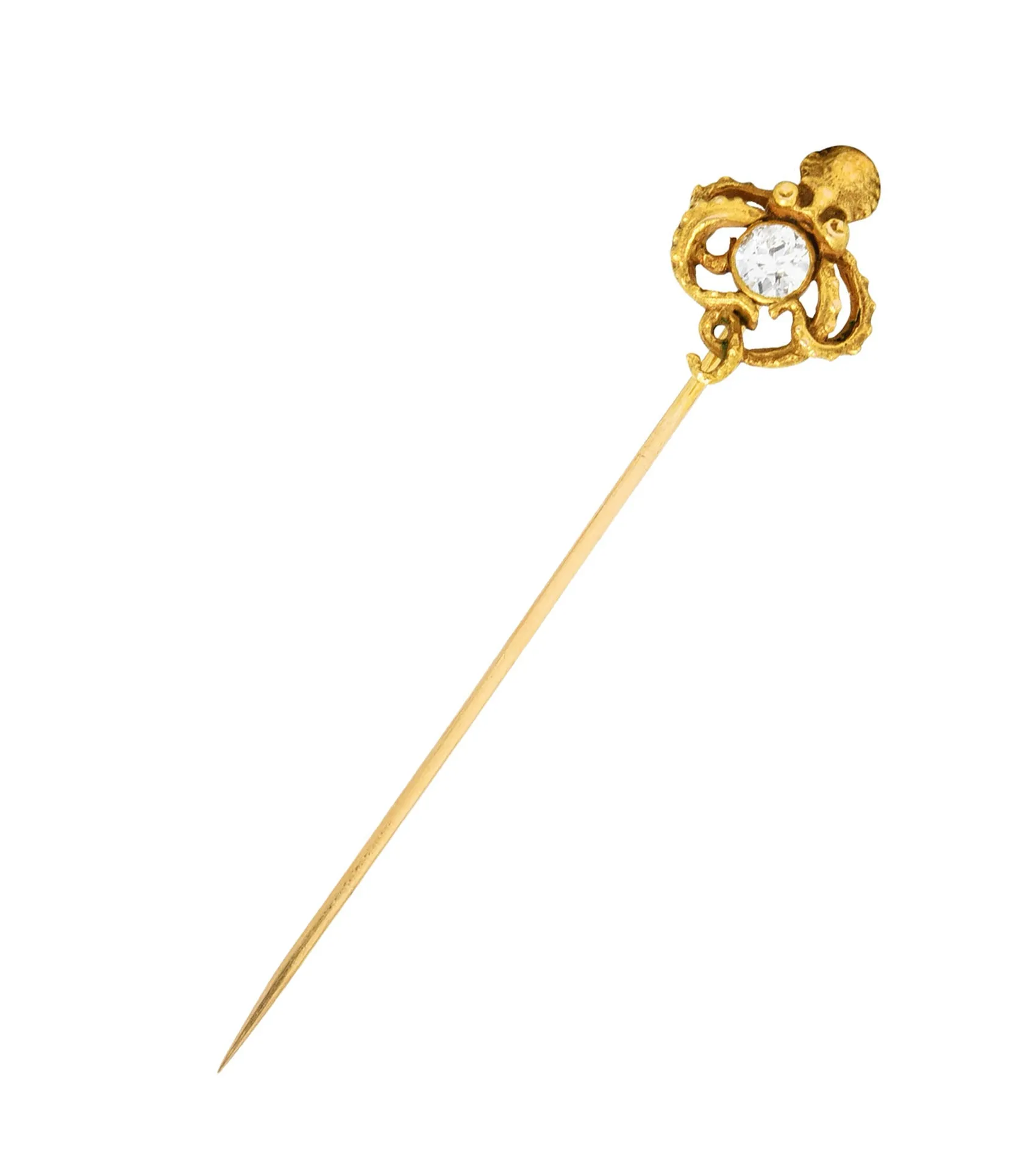 Art Nouveau Old European Cut Diamond 14 Karat Gold Octopus Antique Huger Stickpin