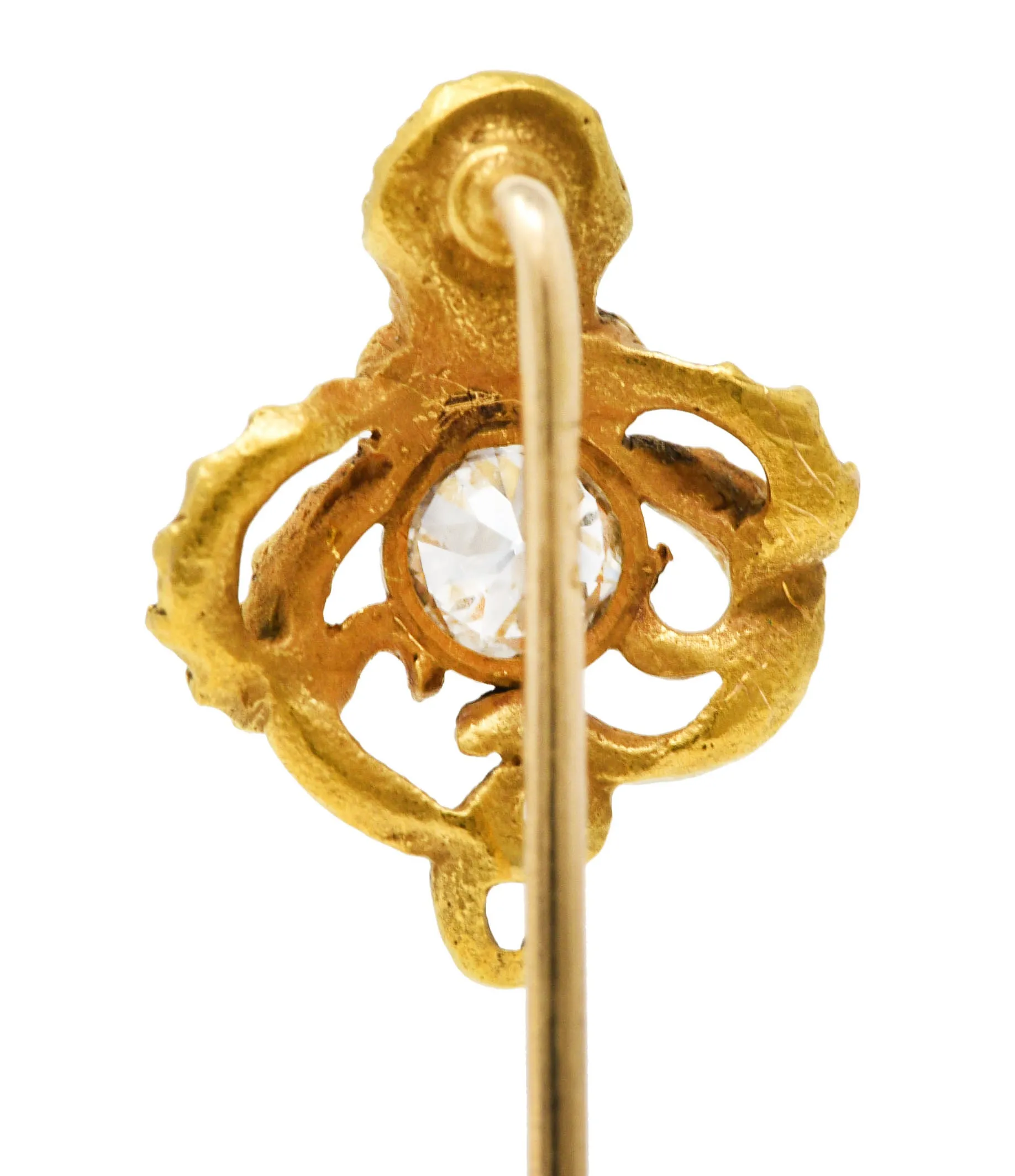 Art Nouveau Old European Cut Diamond 14 Karat Gold Octopus Antique Huger Stickpin