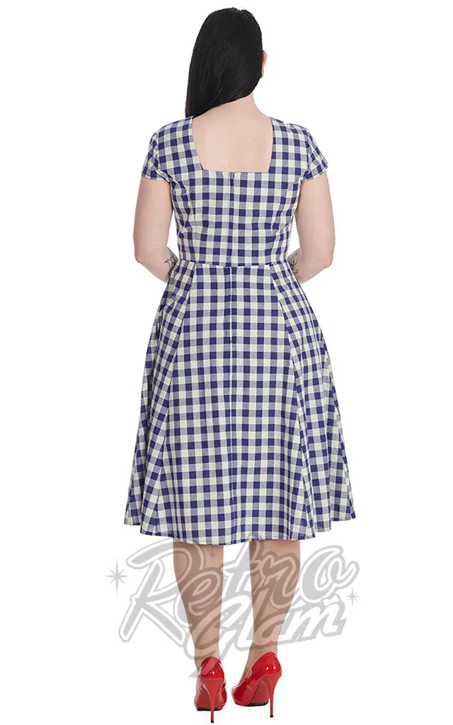 Banned Row Boat Date Check Swing Dress in Blue - L left only