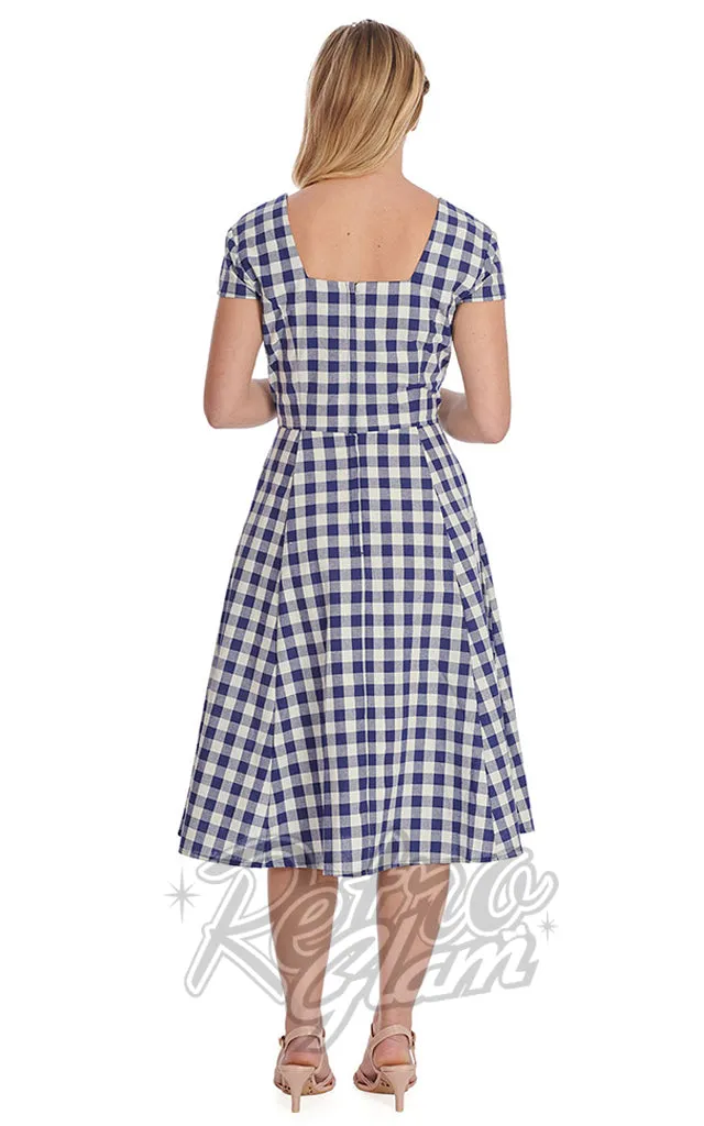 Banned Row Boat Date Check Swing Dress in Blue - L left only