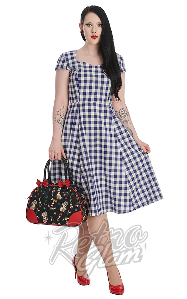 Banned Row Boat Date Check Swing Dress in Blue - L left only