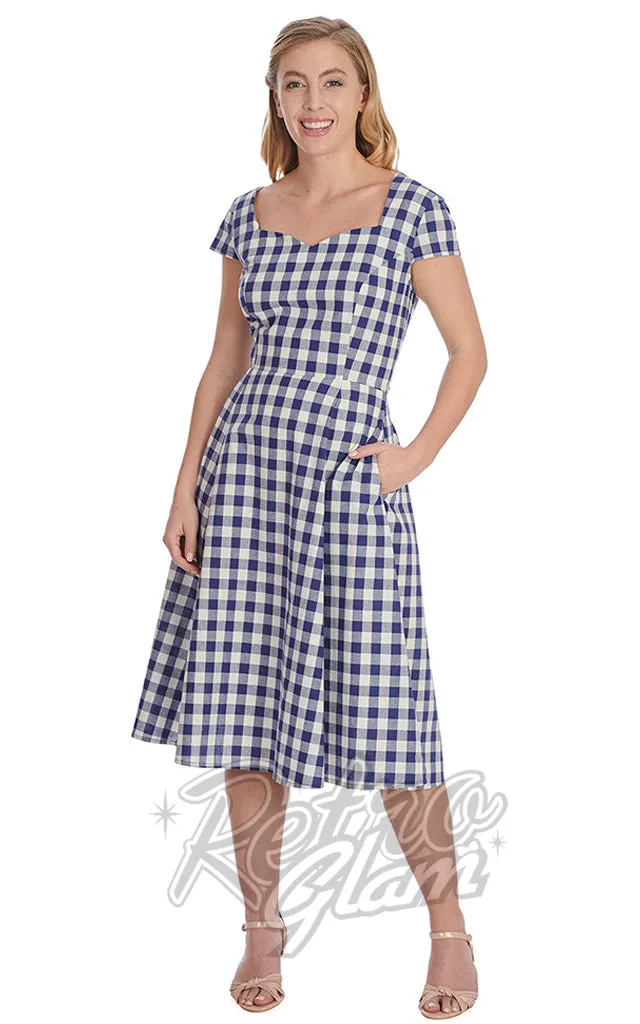 Banned Row Boat Date Check Swing Dress in Blue - L left only