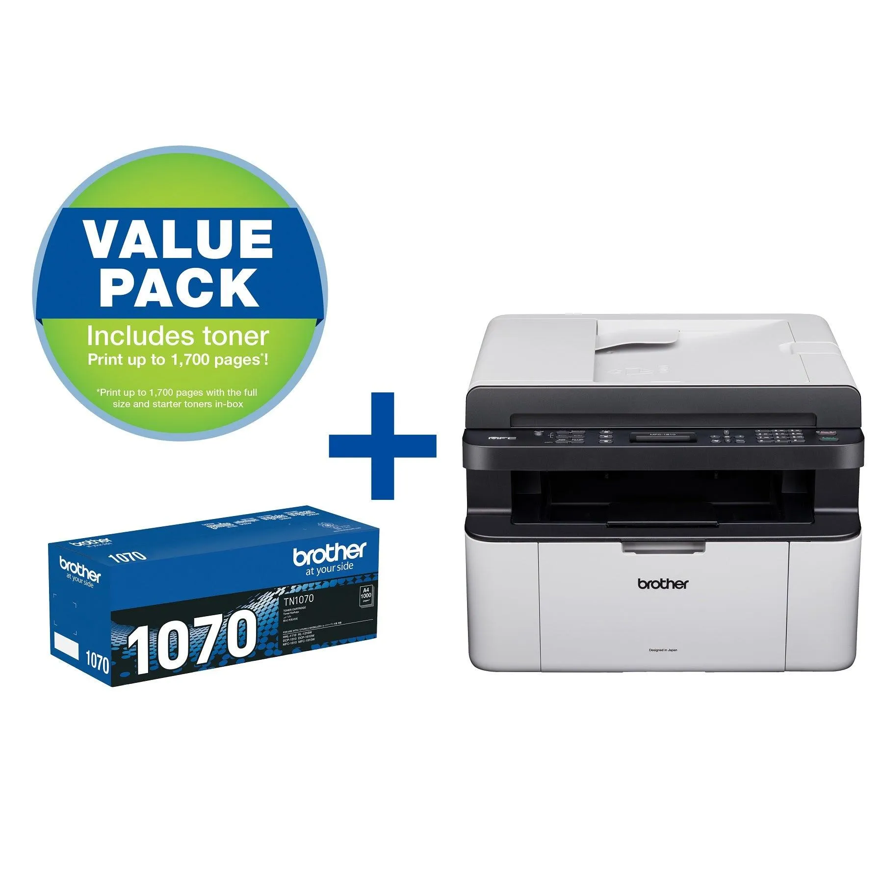 Brother MFC-1810 Mono Laser Printer Multi-Function Centre A4 Value Pack Scan/Copy/Fax Light Grey