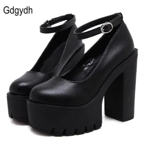 casual high-heels platform pumps Black