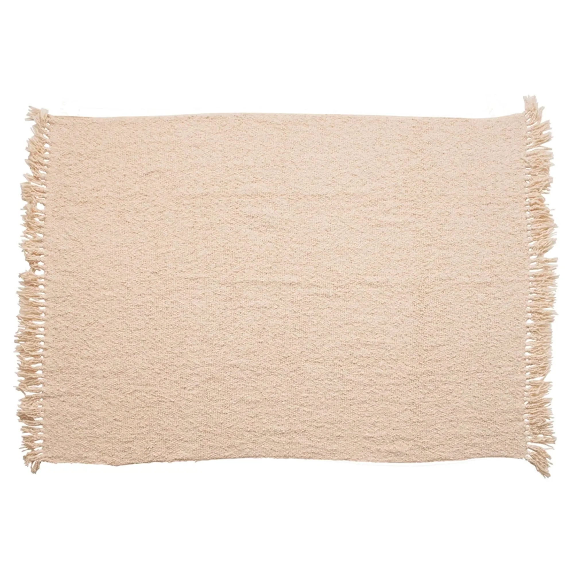 CREAM COTTON BOUCLE THROW WITH FRINGE