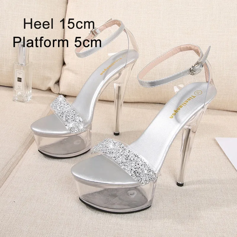 Crystal Show Stripper Heels Clear  Platforms High Heels Sandals