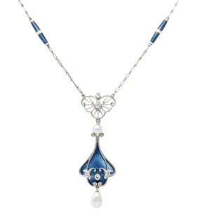 Henry Blank & Co. Edwardian Diamond Enamel Platinum 14 Karat Gold Antique Sautoir Necklace