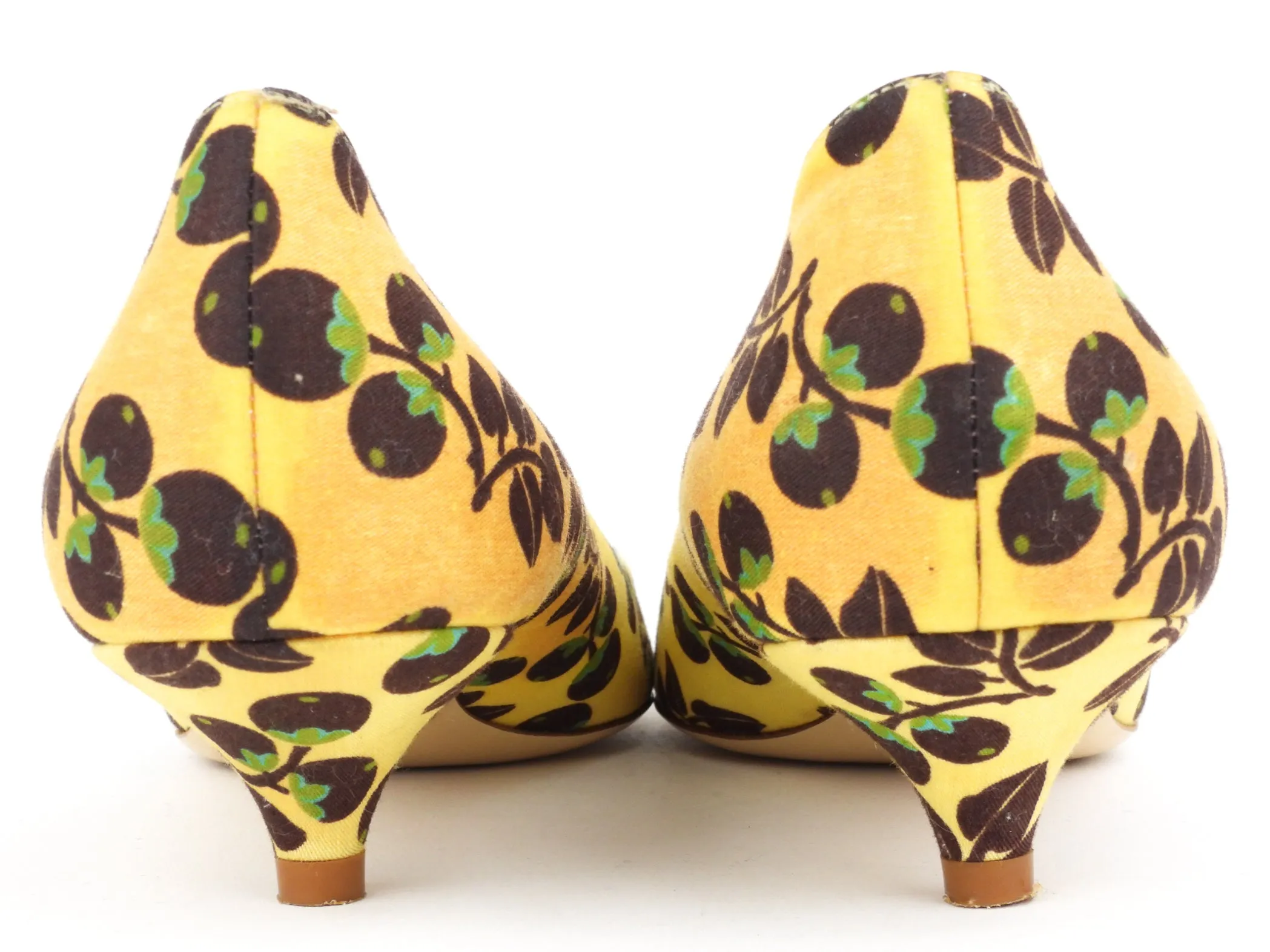 Kenzo Yellow and Brown Grapevine Print Kitten Heels - 40