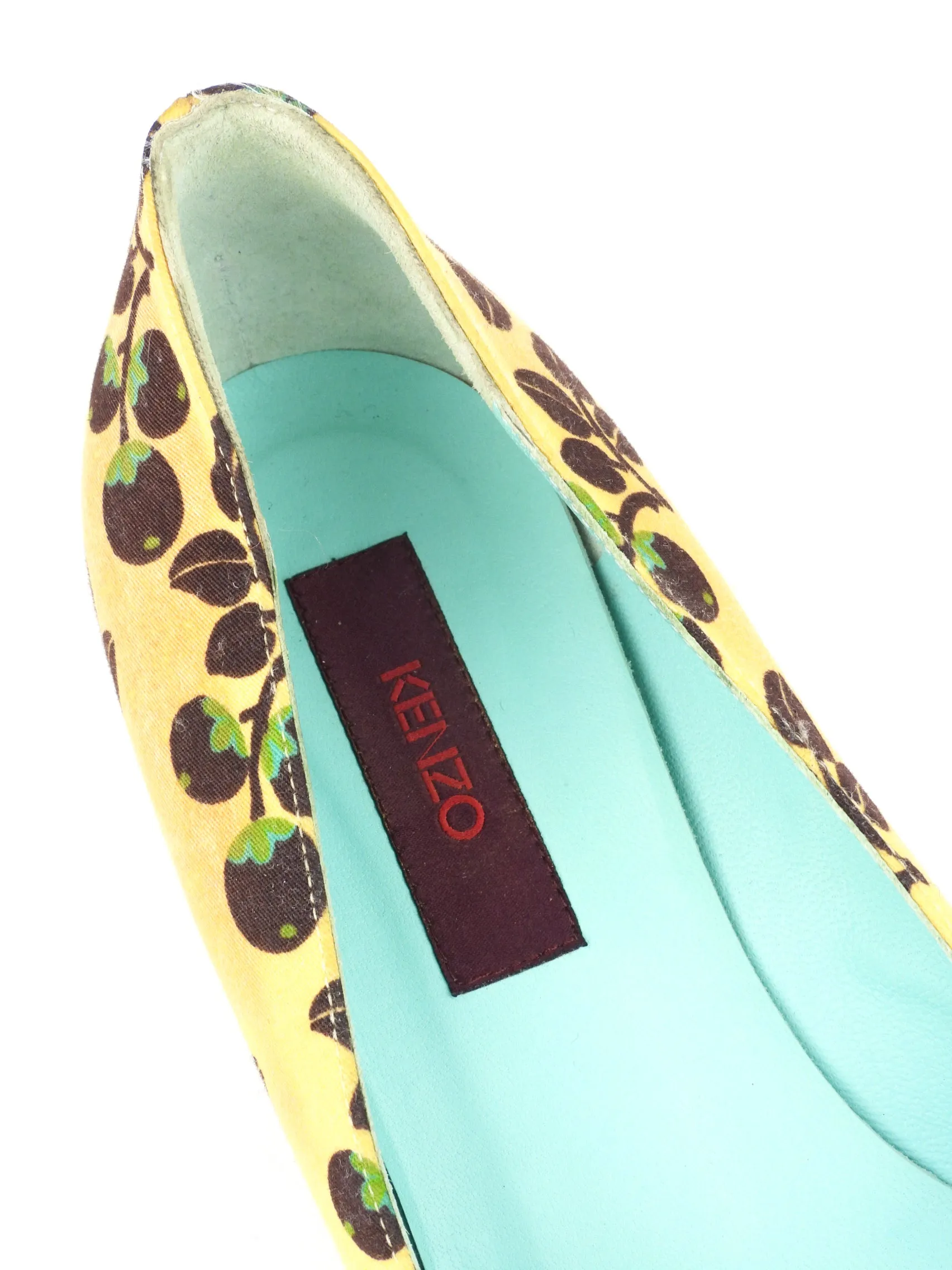 Kenzo Yellow and Brown Grapevine Print Kitten Heels - 40