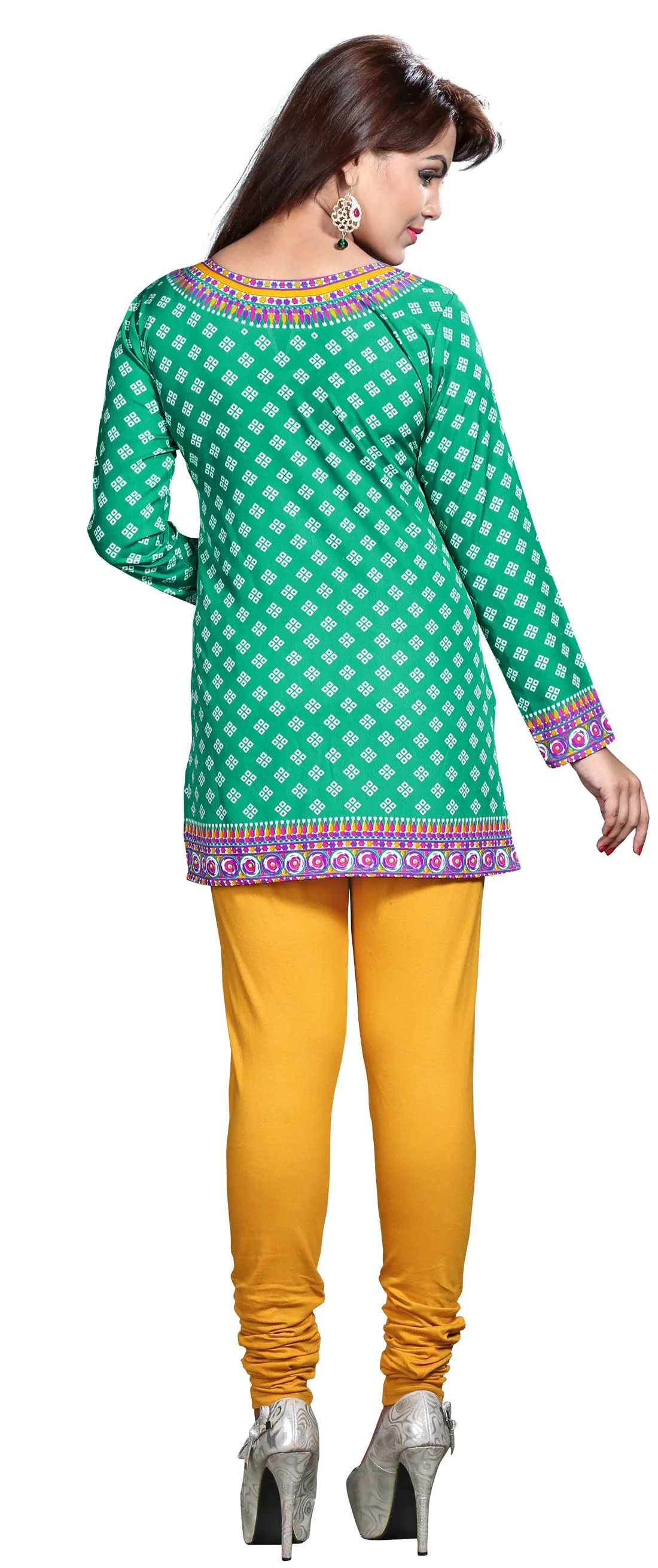 Kurti Top Short Tunic Womens Printed Blouse India Clothing (Green)