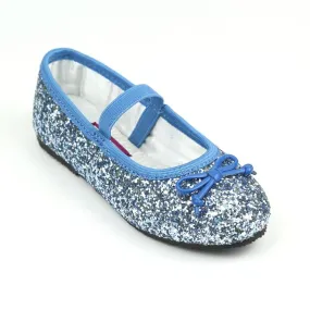 L'Amour Girls Elsa Frozen Blue Glitter Ballet Flats