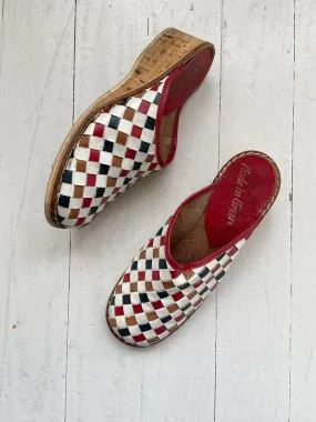 Leather Checkerboard 1960s Clogs