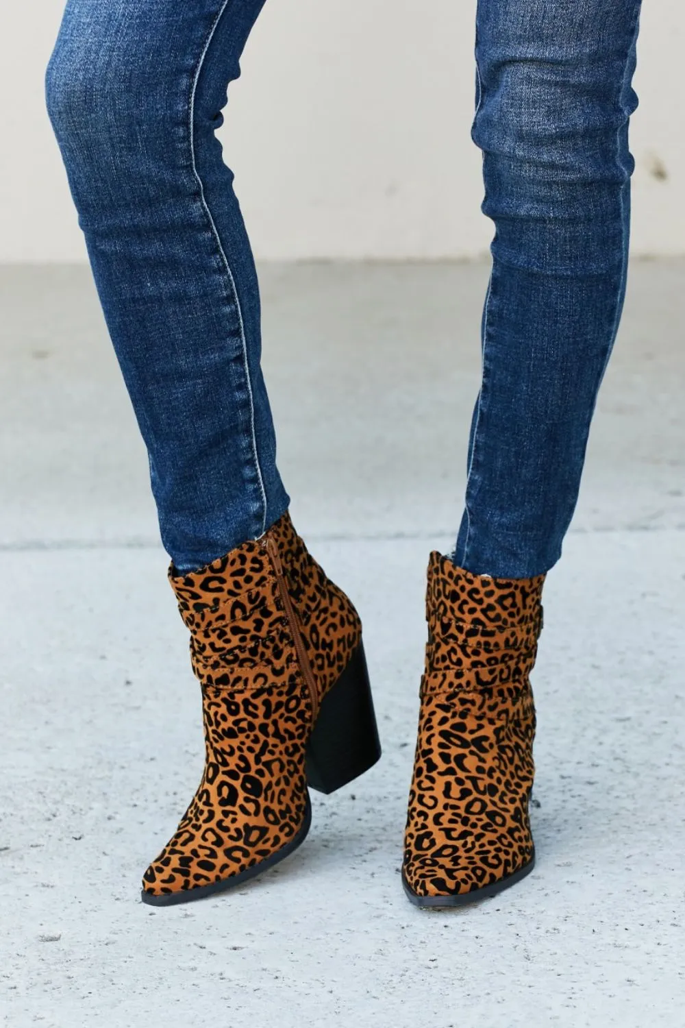 Leopard Buckle Detail Booties