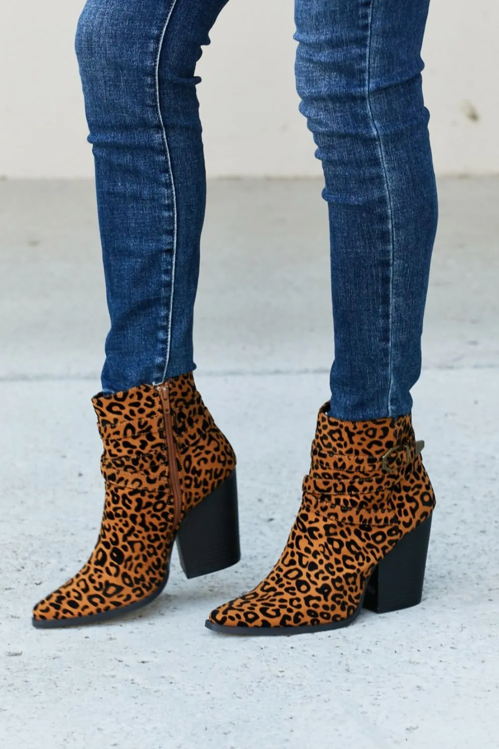 Leopard Buckle Detail Booties