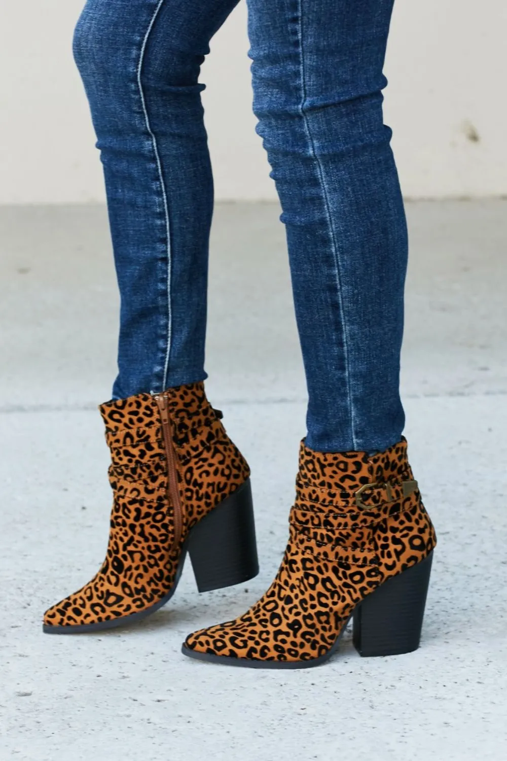 Leopard Buckle Detail Booties