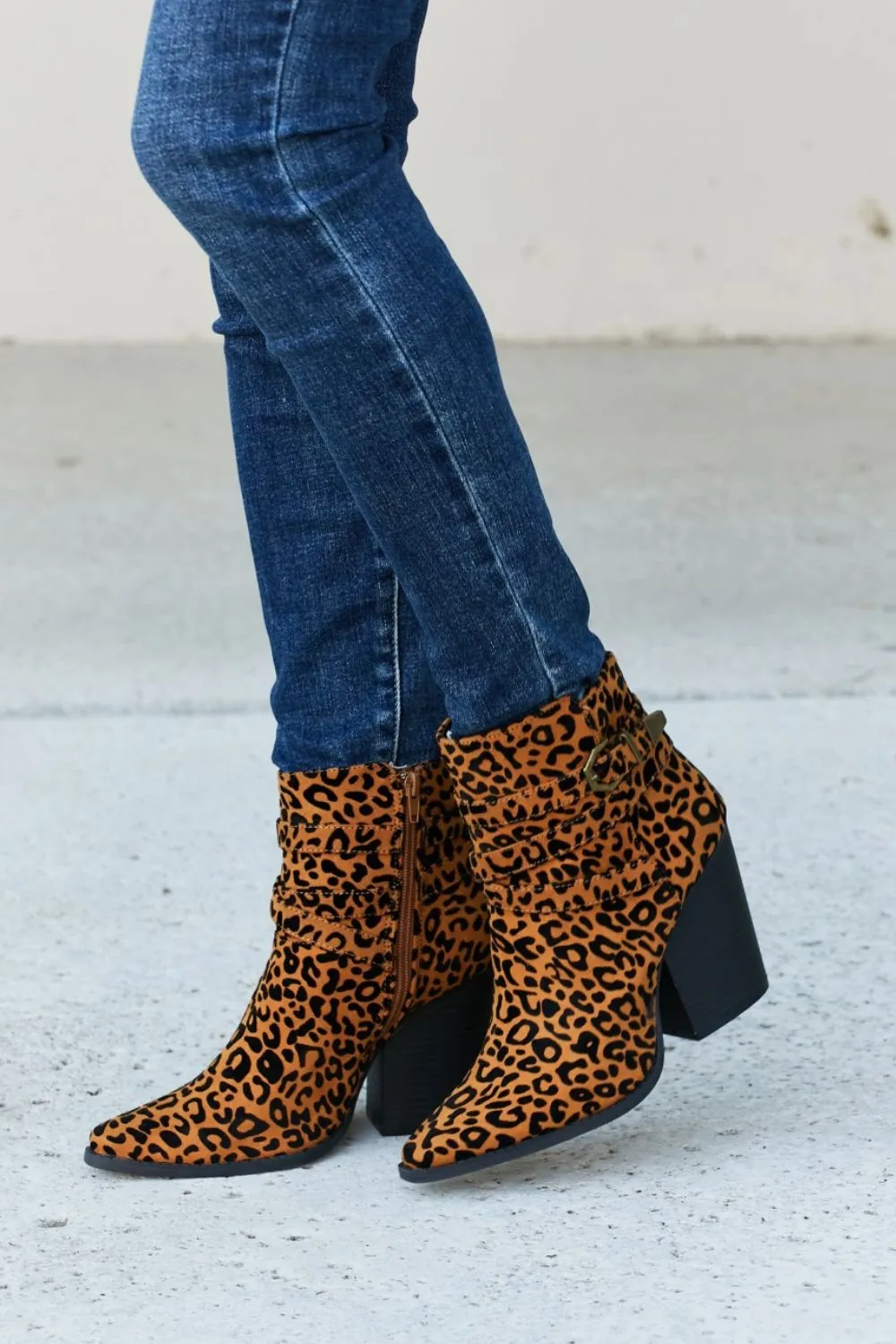 Leopard Buckle Detail Booties