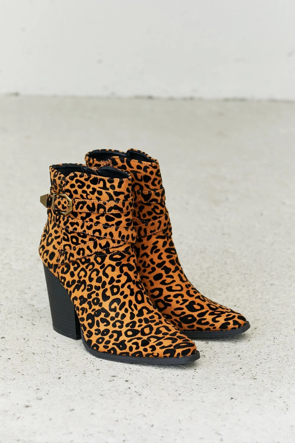 Leopard Buckle Detail Booties