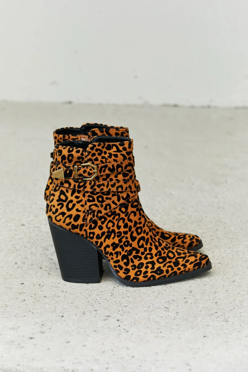 Leopard Buckle Detail Booties