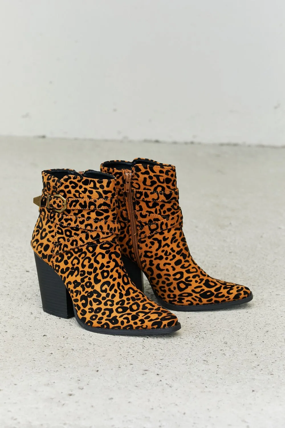 Leopard Buckle Detail Booties