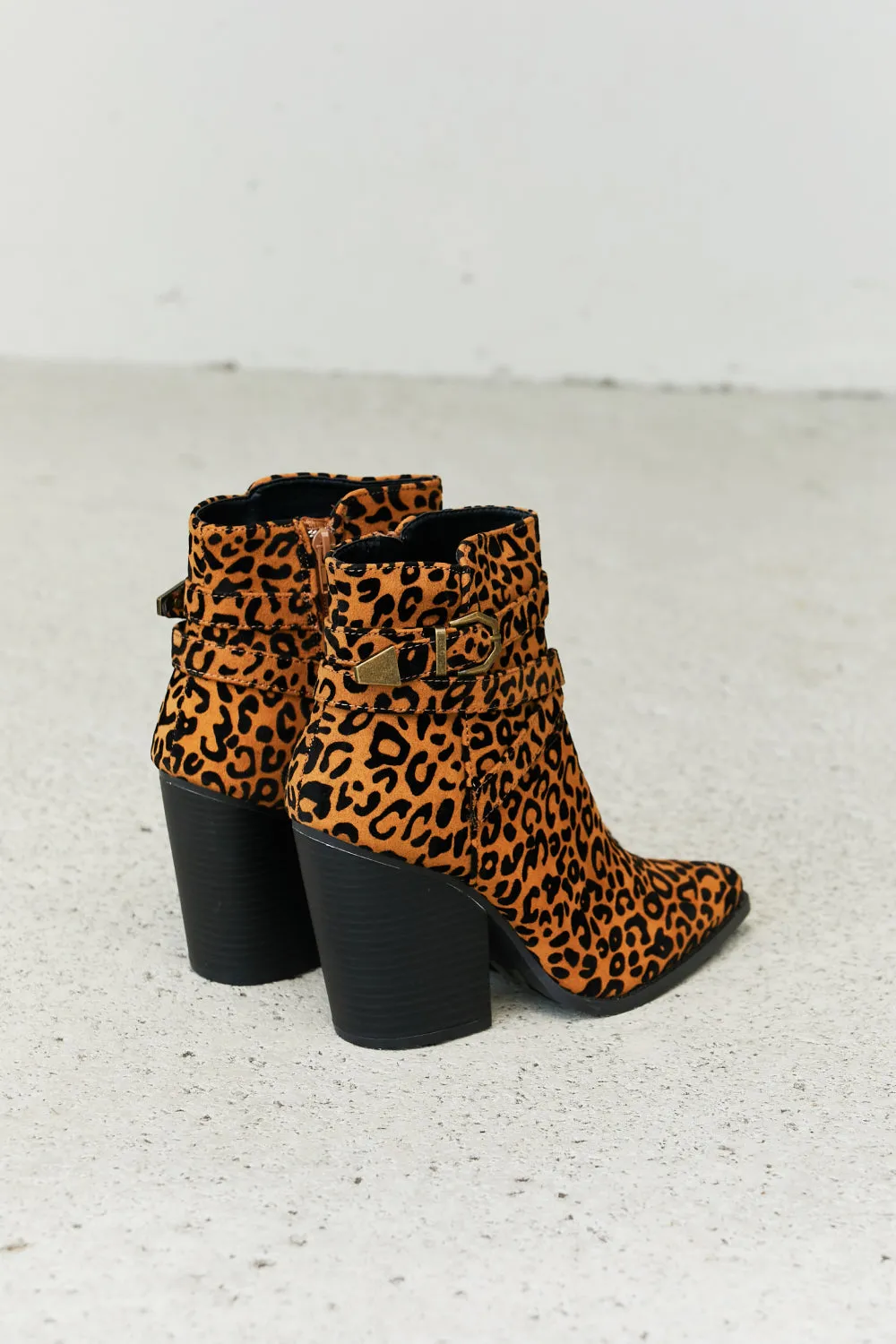 Leopard Buckle Detail Booties