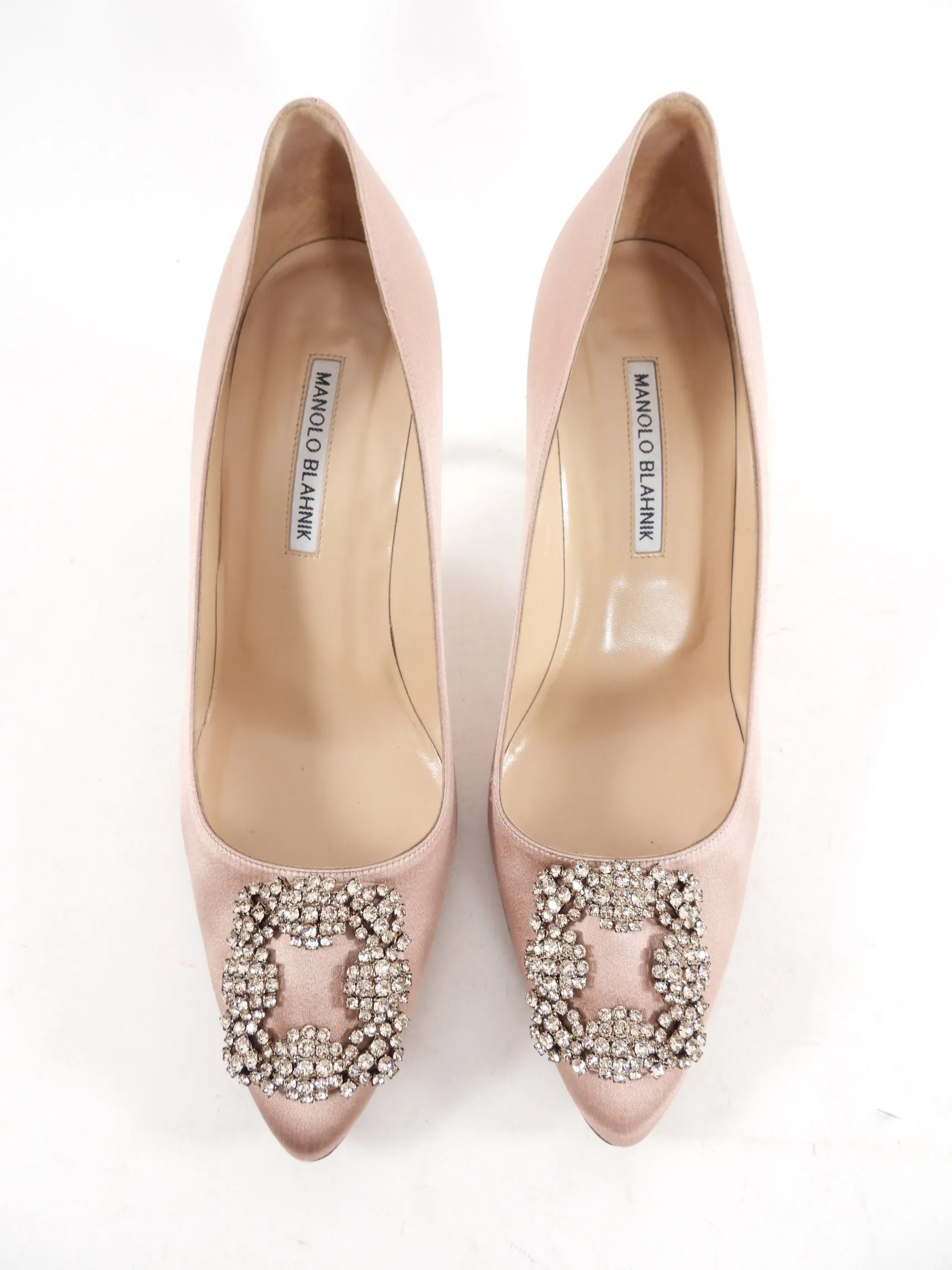 Manolo Blahnik Nude Satin Hangisi 70 Crystal High Heels - 40