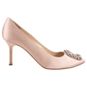 Manolo Blahnik Nude Satin Hangisi 70 Crystal High Heels - 40