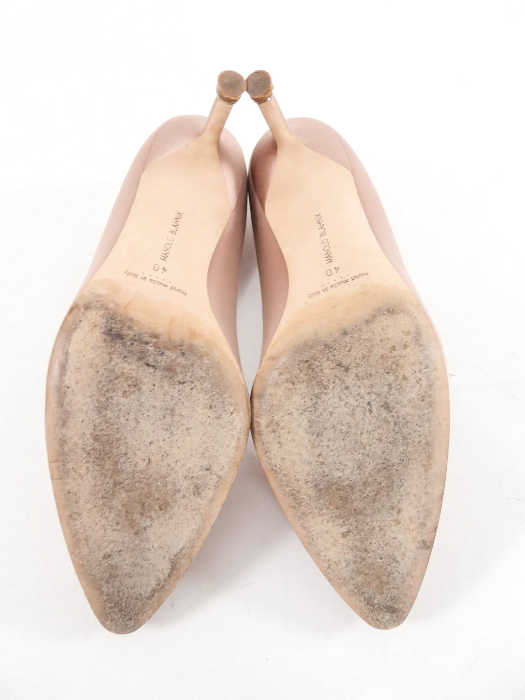 Manolo Blahnik Nude Satin Hangisi 70 Crystal High Heels - 40