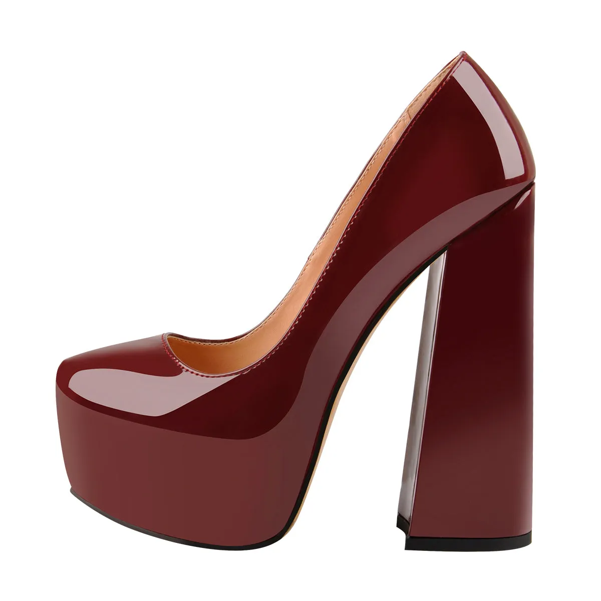 Maroon Platform Chunky High Heels Pumps