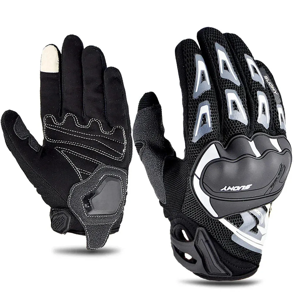 Men's Polyester Two-Finger Touch Screen Breathable Antiskid Moto Biker Gloves