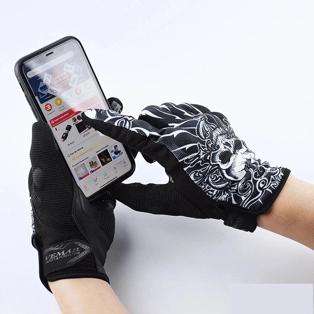 Men's Polyester Two-Finger Touch Screen Breathable Antiskid Moto Biker Gloves