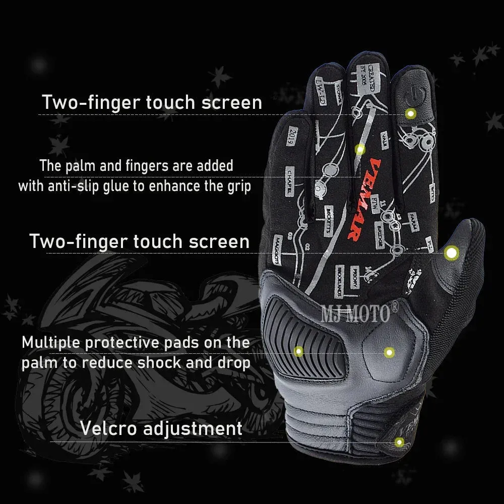 Men's Polyester Two-Finger Touch Screen Breathable Antiskid Moto Biker Gloves