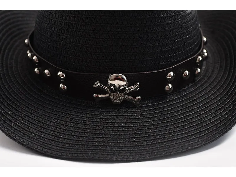 Men's Summer Skull Decor Western Curling Brim Casual Cowboy Hat