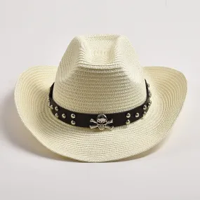 Men's Summer Skull Decor Western Curling Brim Casual Cowboy Hat