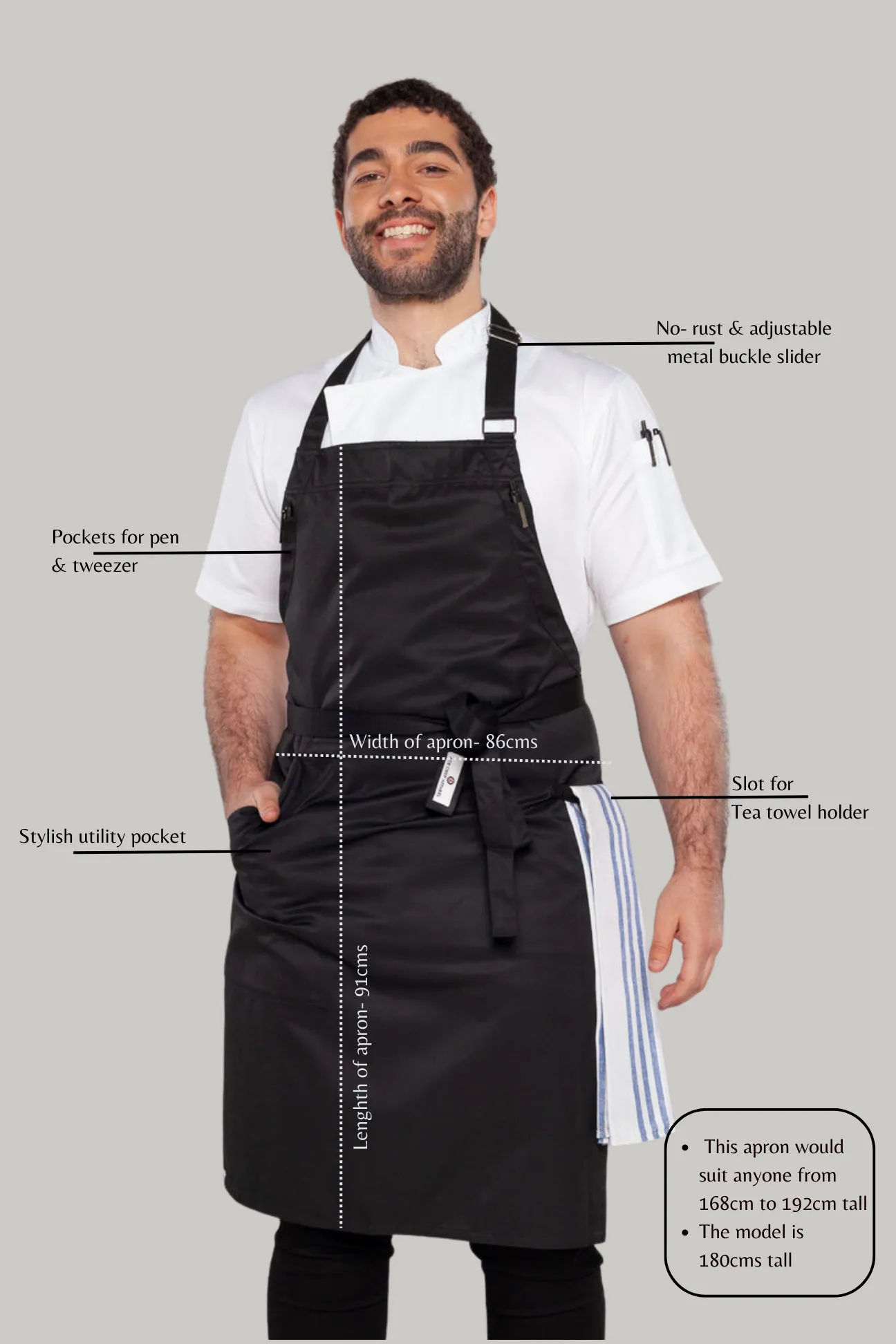 Niche Black Bib Chef Apron one size