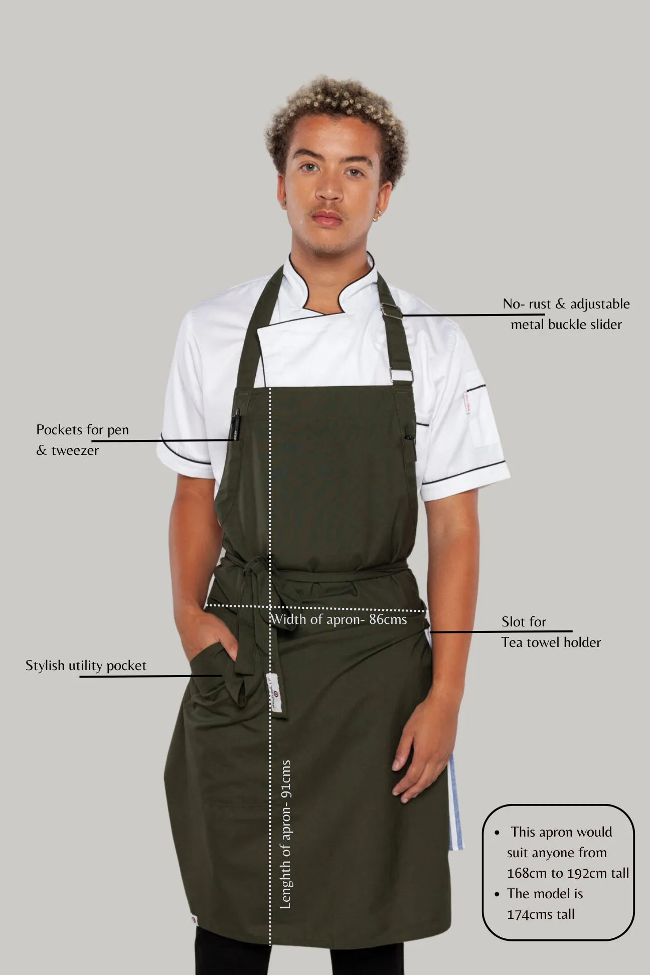 Niche Dark green bib chef apron one size