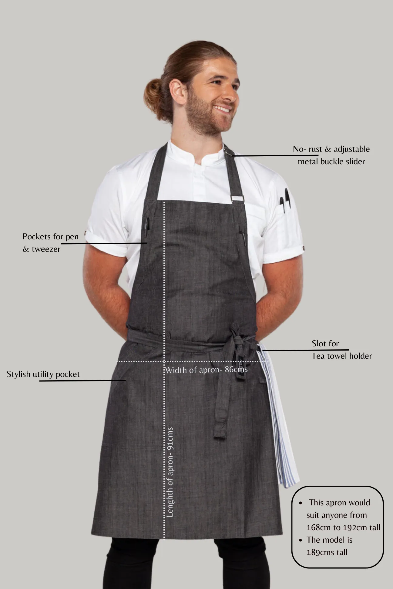 Niche Denim Chef Apron Charcoal Grey one size