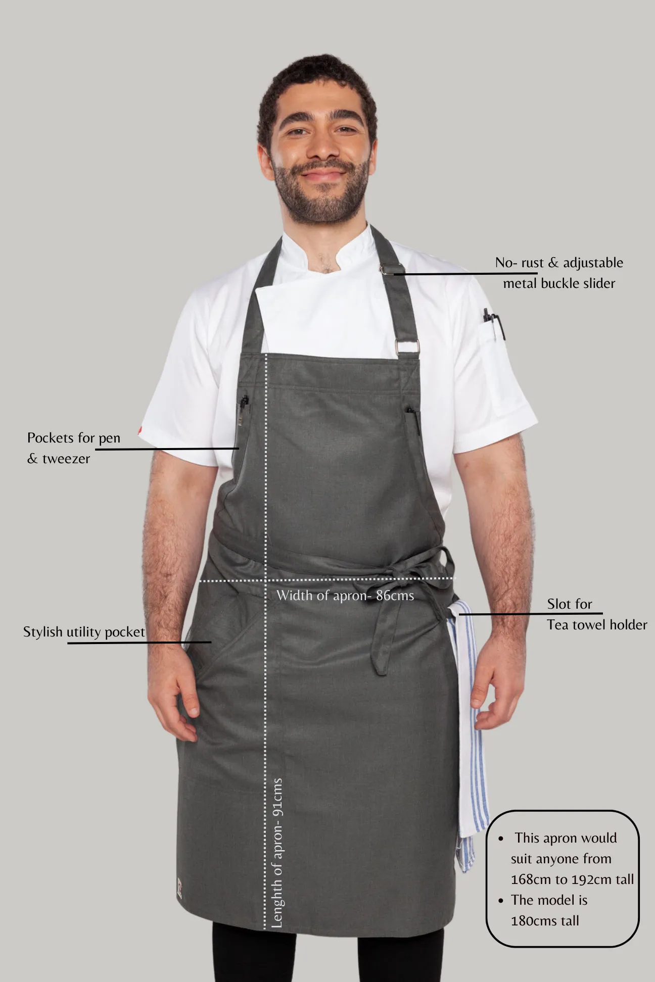 Niche Worstead Grey chef apron one size