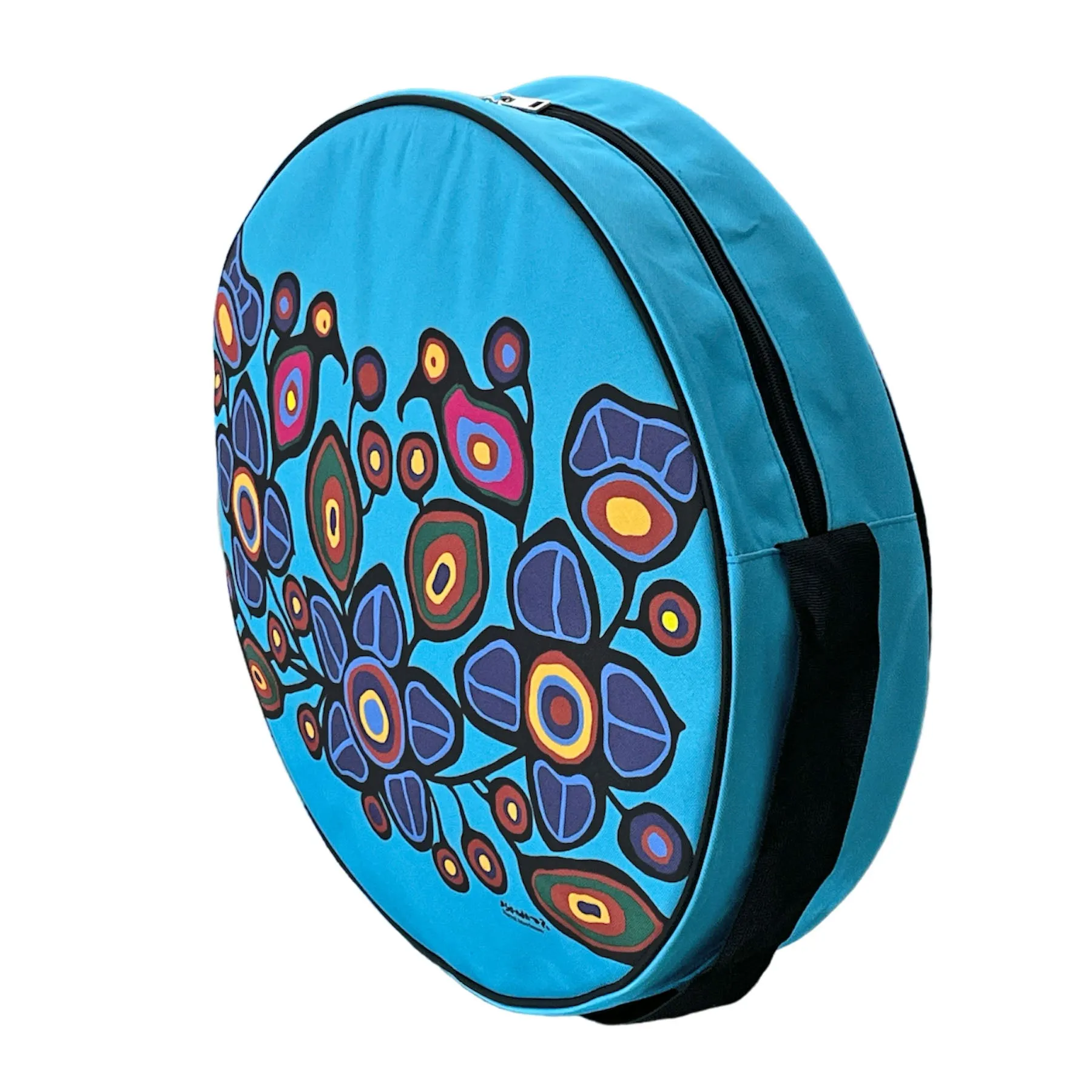 Norval Morrisseau Flowers and Birds 17in Drum Bag