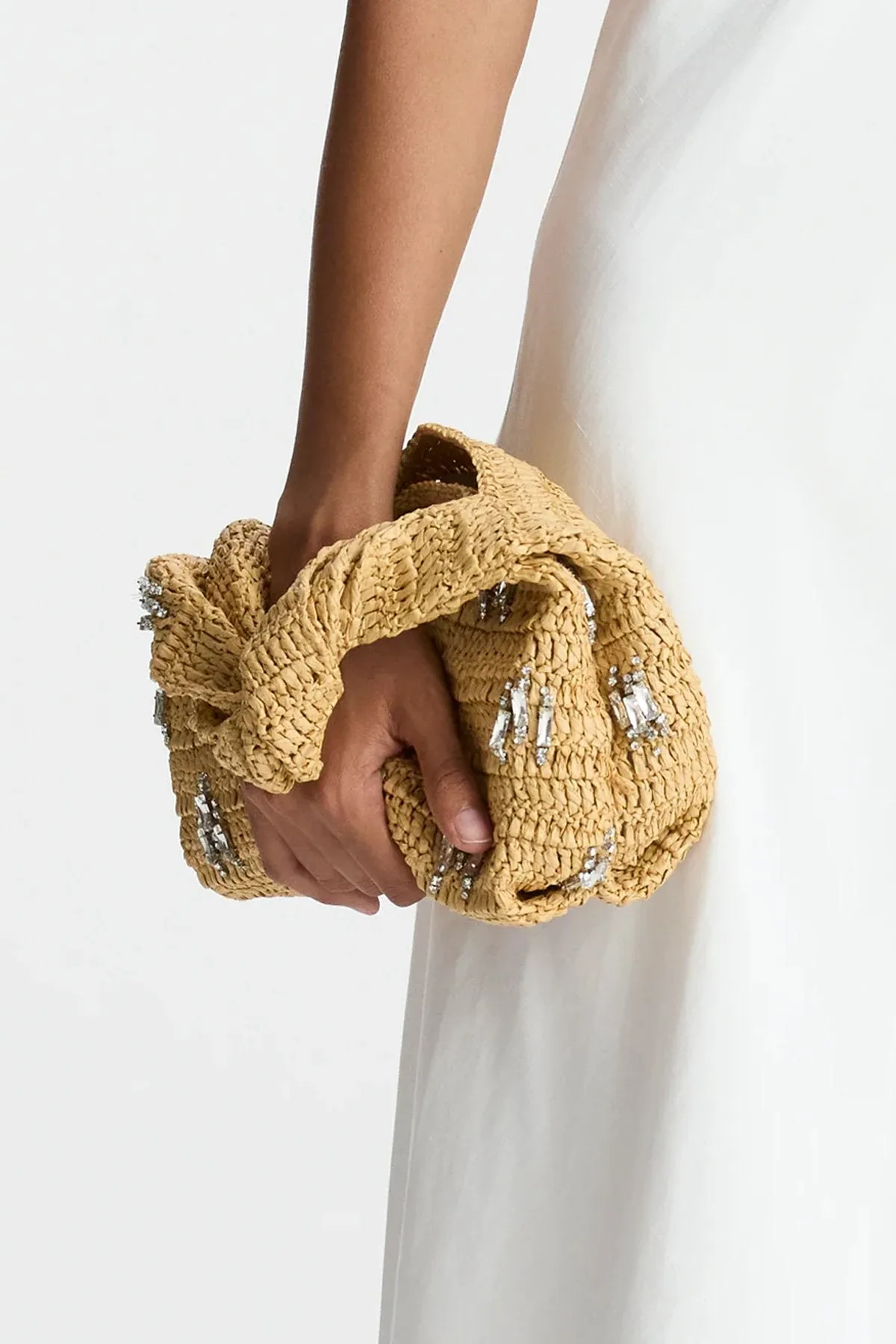 Parker Embellished Raffia Bag in Desert Palm