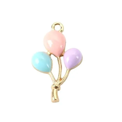 Pendants, Balloons, Single-Sided, Lilac, Pink, Blue, Enameled, Gold Plated Alloy, 25mm