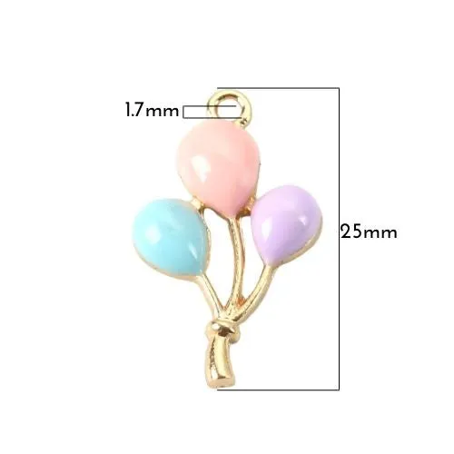 Pendants, Balloons, Single-Sided, Lilac, Pink, Blue, Enameled, Gold Plated Alloy, 25mm