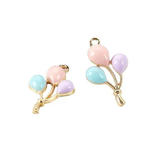 Pendants, Balloons, Single-Sided, Lilac, Pink, Blue, Enameled, Gold Plated Alloy, 25mm