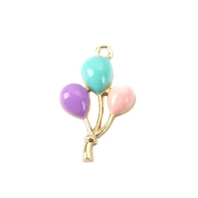 Pendants, Balloons, Single-Sided, Pink, Blue, Purple, Enameled, Gold Plated Alloy, 25mm