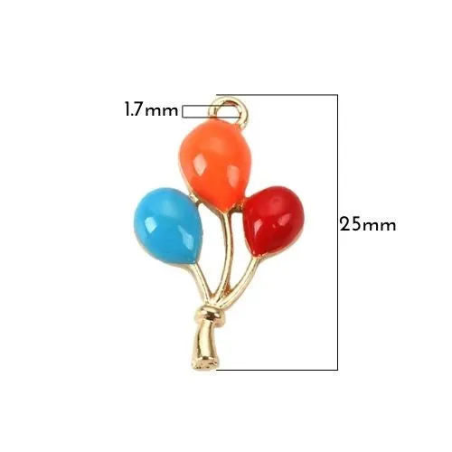 Pendants, Balloons, Single-Sided, Red, Orange, Blue, Enameled, Gold Plated Alloy, 25mm