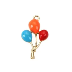 Pendants, Balloons, Single-Sided, Red, Orange, Blue, Enameled, Gold Plated Alloy, 25mm