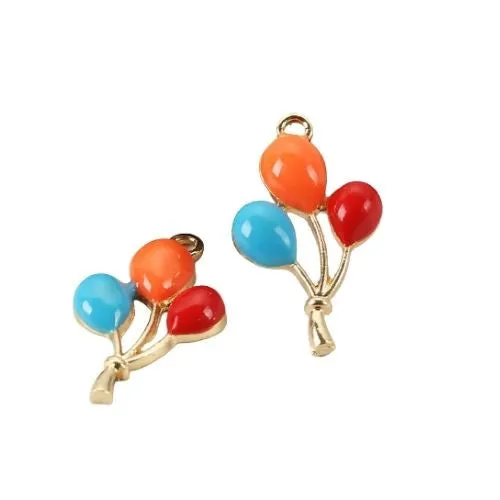 Pendants, Balloons, Single-Sided, Red, Orange, Blue, Enameled, Gold Plated Alloy, 25mm