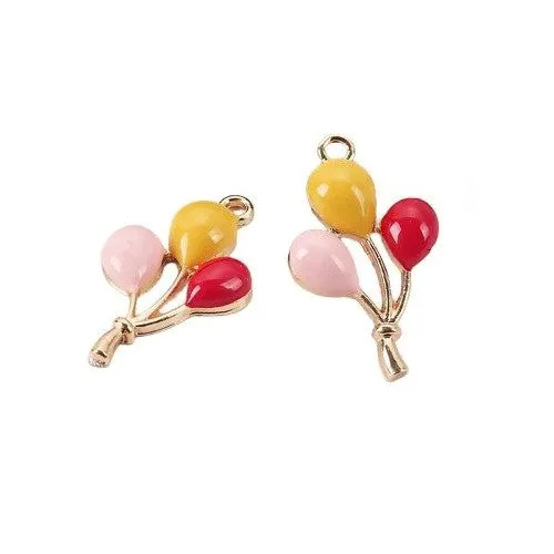 Pendants, Balloons, Single-Sided, Red, Yellow, Pink, Enameled, Gold Plated Alloy, 25mm